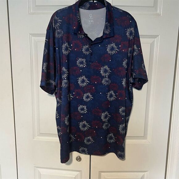 Caddy Cart Men's Performance Polo Shirt Fireworks Print 2XL Multicolor - Picture 3 of 7